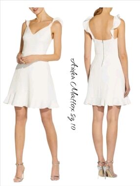 Aidan Mattox White Ruffle Mini Dress Crepe Bridal Size 10